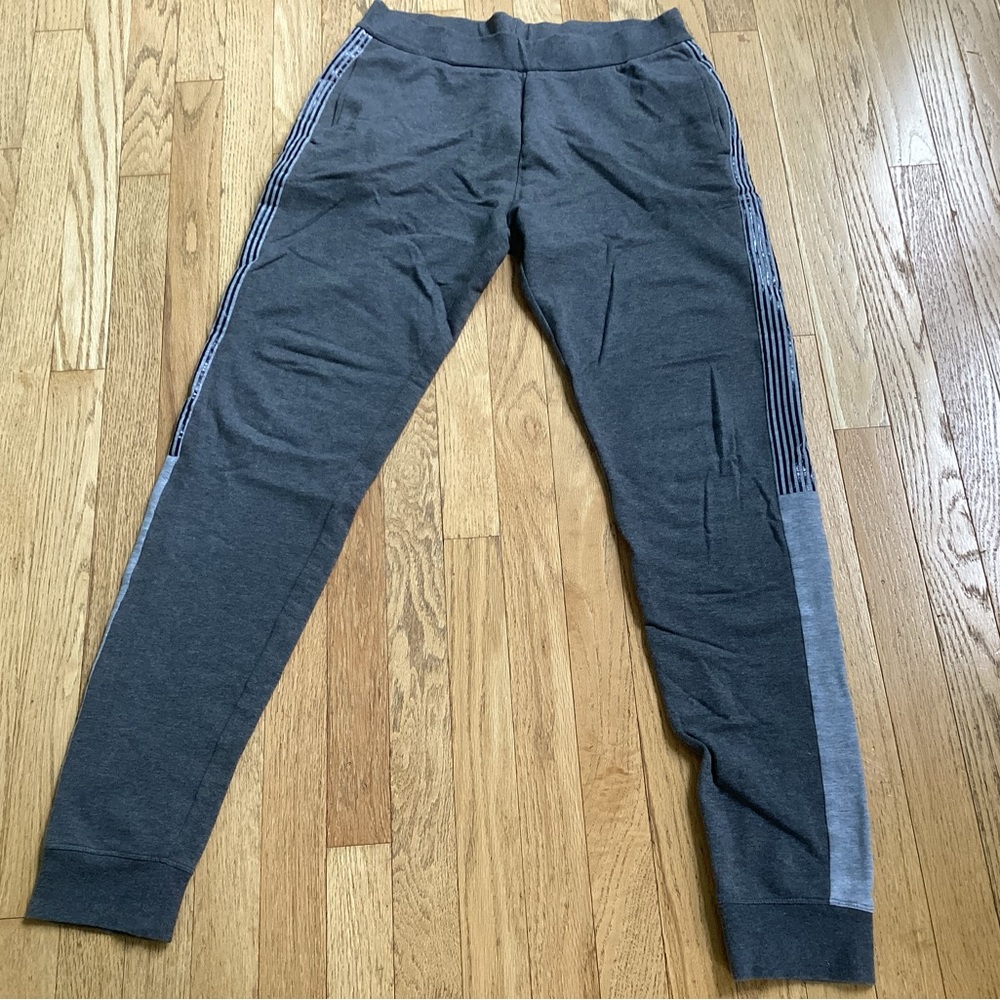 Armani Junior Gray Sweatpants with Blue Stripes